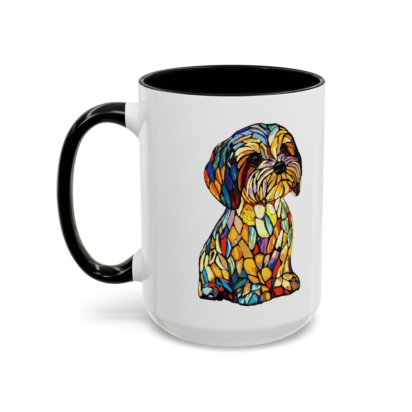 Vibrant Stained Glass Dog Two Tone Mug - Colorful Accent Coffee Cup, Pet Lover Gift - Blue Cava
