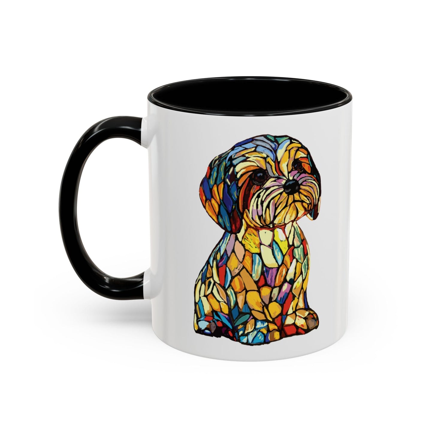 Vibrant Stained Glass Dog Two Tone Mug - Colorful Accent Coffee Cup, Pet Lover Gift - Blue Cava