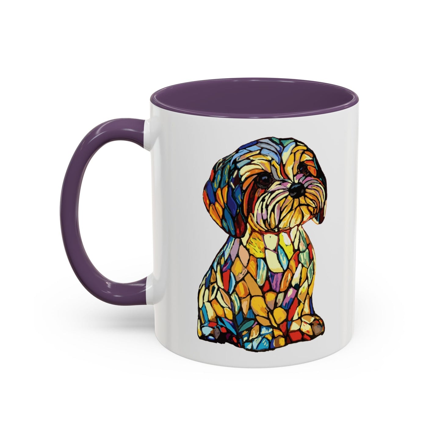 Vibrant Stained Glass Dog Two Tone Mug - Colorful Accent Coffee Cup, Pet Lover Gift - Blue Cava