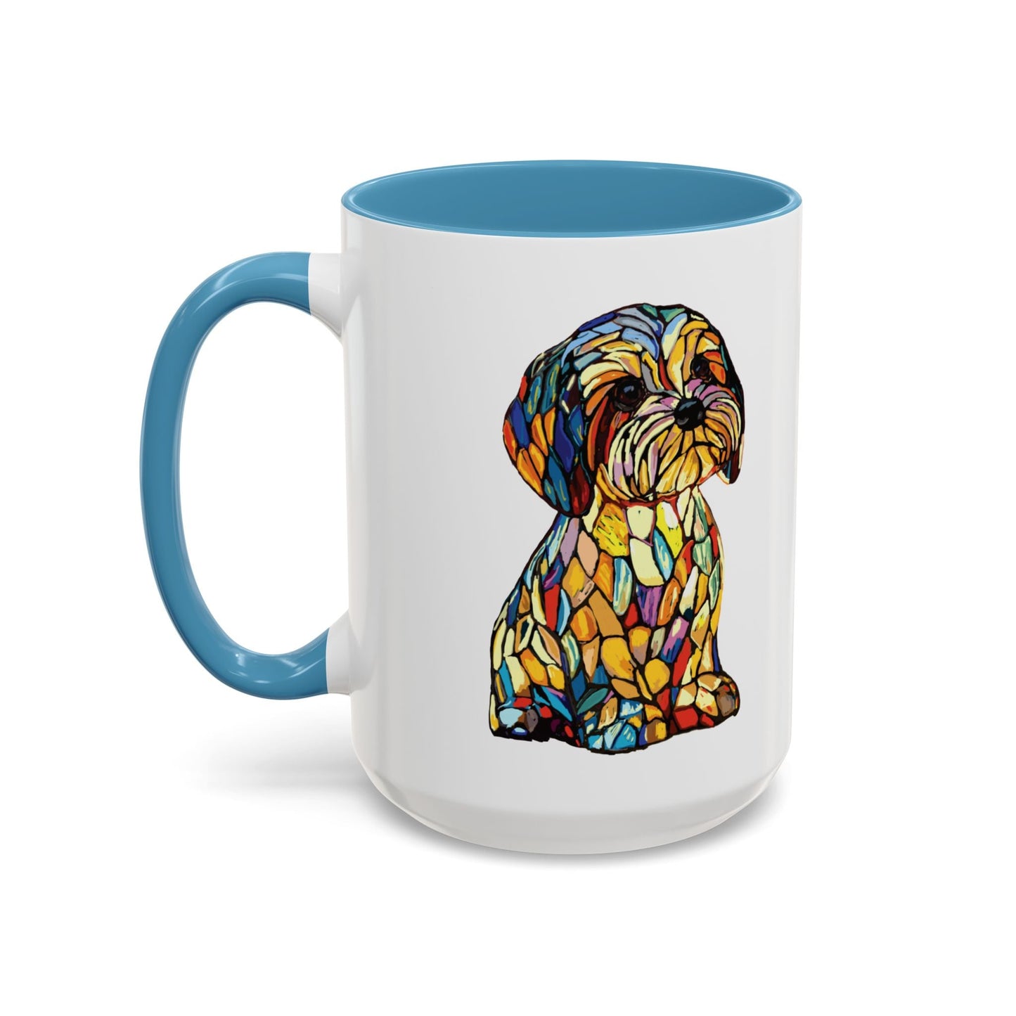 Vibrant Stained Glass Dog Two Tone Mug - Colorful Accent Coffee Cup, Pet Lover Gift - Blue Cava