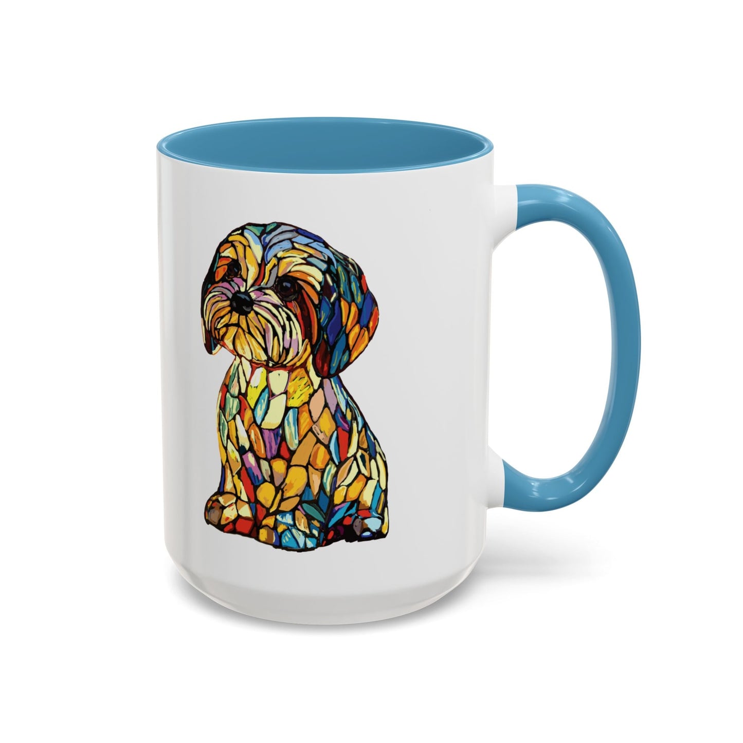 Vibrant Stained Glass Dog Two Tone Mug - Colorful Accent Coffee Cup, Pet Lover Gift - Blue Cava