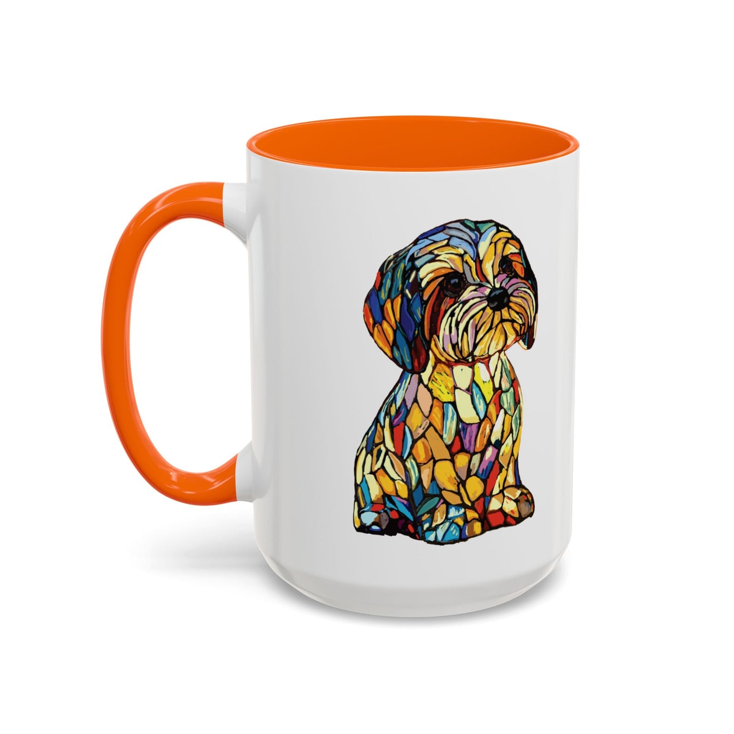 Vibrant Stained Glass Dog Two Tone Mug - Colorful Accent Coffee Cup, Pet Lover Gift - Blue Cava