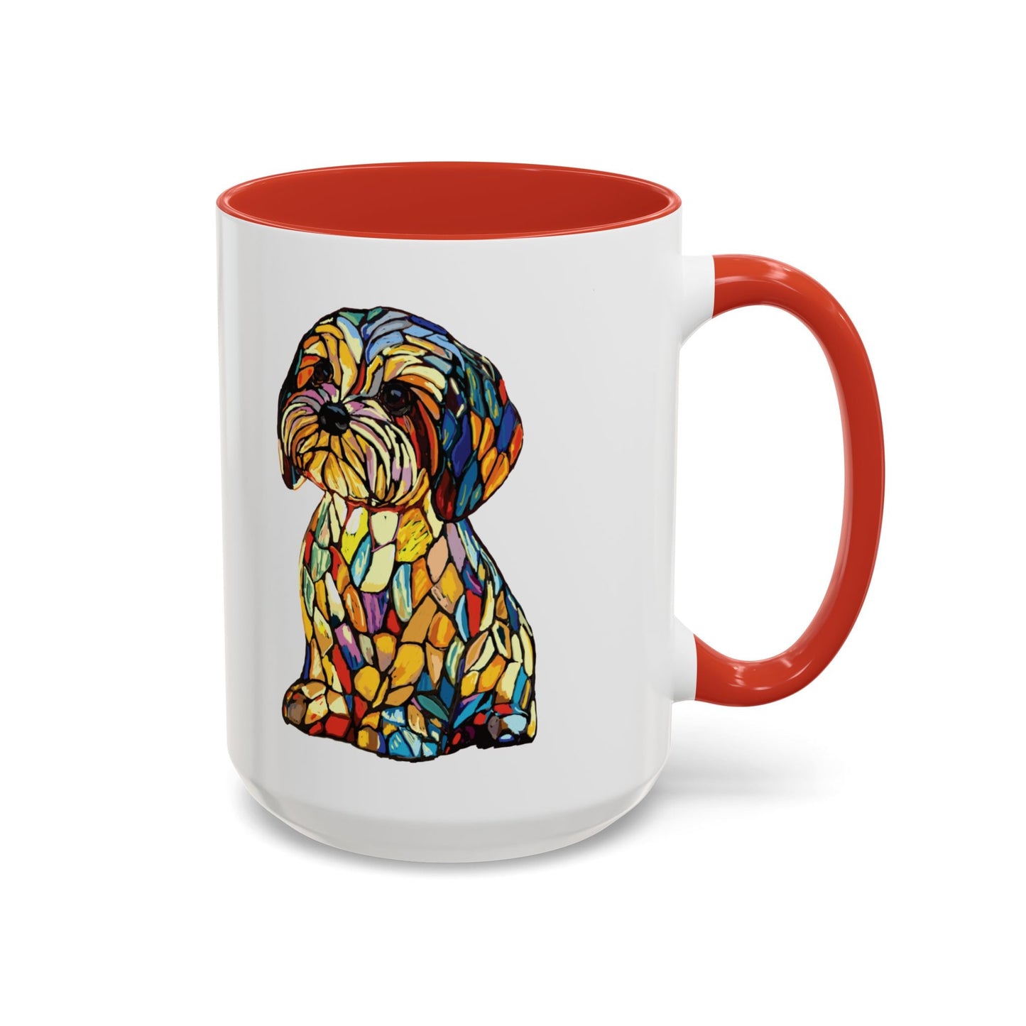 Vibrant Stained Glass Dog Two Tone Mug - Colorful Accent Coffee Cup, Pet Lover Gift - Blue Cava