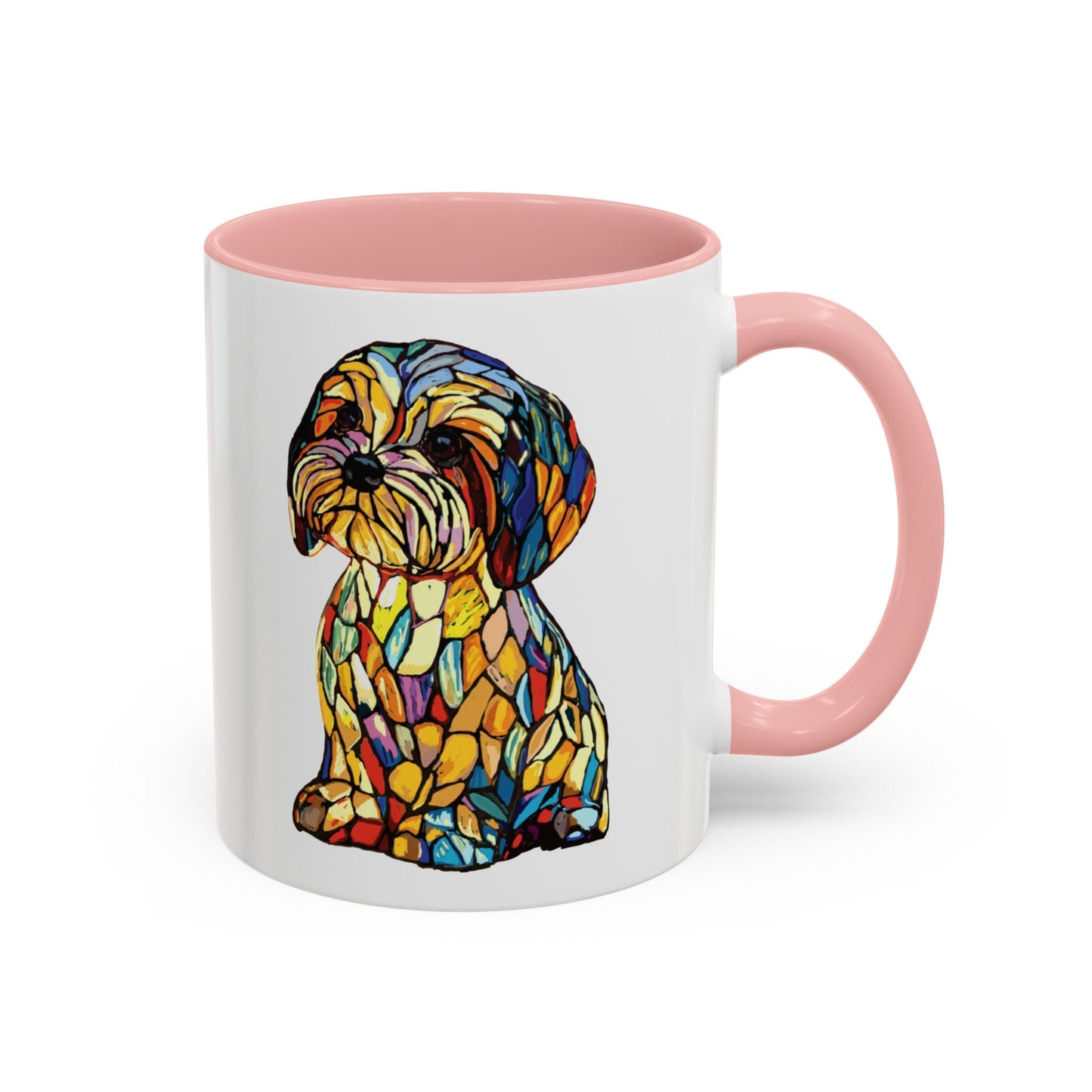 Vibrant Stained Glass Dog Two Tone Mug - Colorful Accent Coffee Cup, Pet Lover Gift - Blue Cava