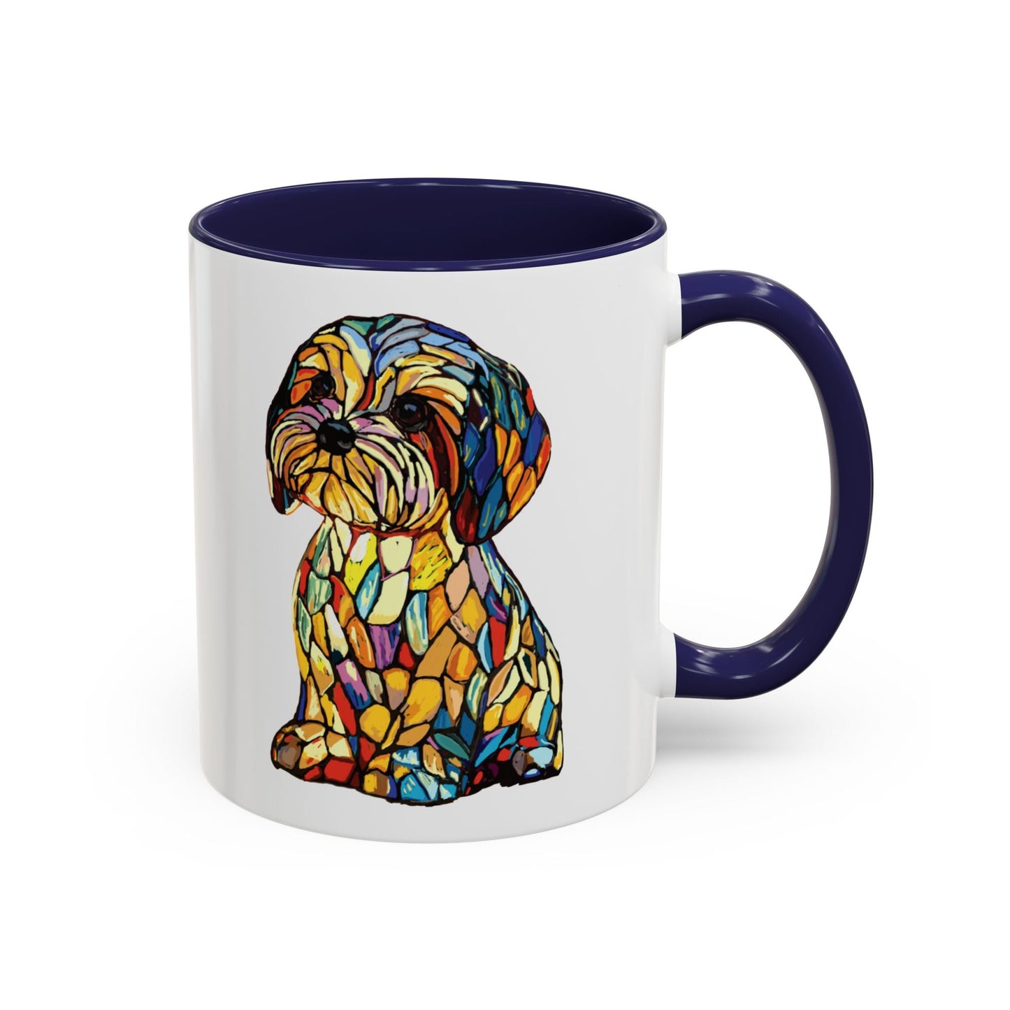 Vibrant Stained Glass Dog Two Tone Mug - Colorful Accent Coffee Cup, Pet Lover Gift - Blue Cava