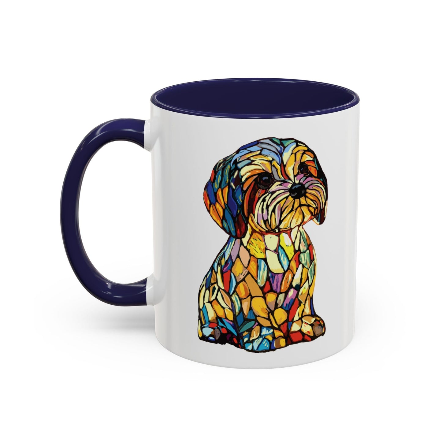 Vibrant Stained Glass Dog Two Tone Mug - Colorful Accent Coffee Cup, Pet Lover Gift - Blue Cava