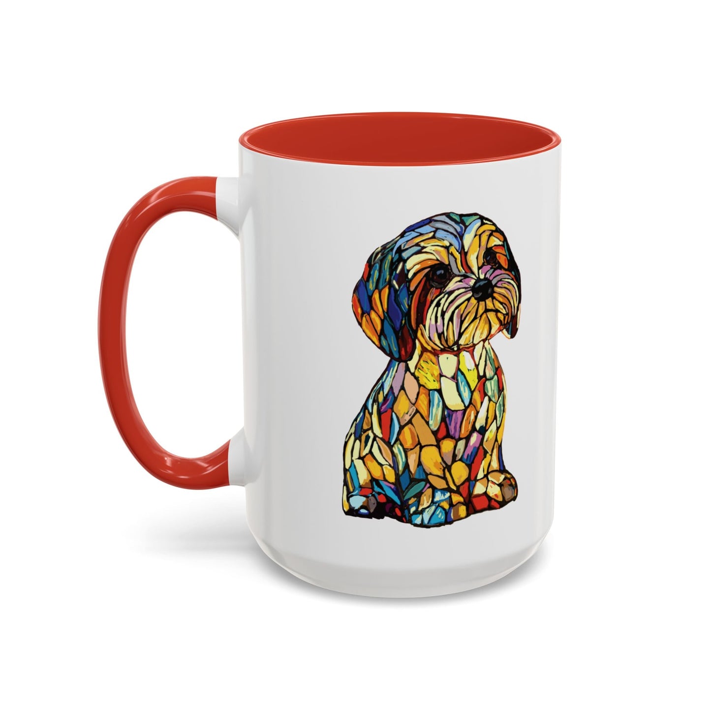 Vibrant Stained Glass Dog Two Tone Mug - Colorful Accent Coffee Cup, Pet Lover Gift - Blue Cava