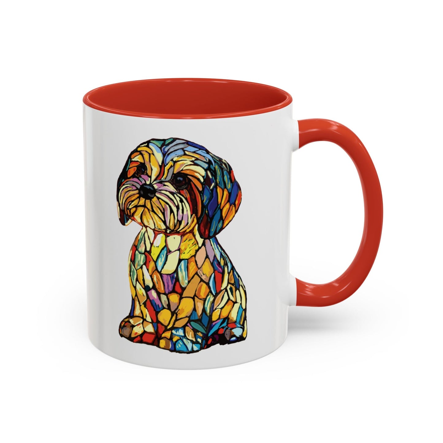 Vibrant Stained Glass Dog Two Tone Mug - Colorful Accent Coffee Cup, Pet Lover Gift - Blue Cava