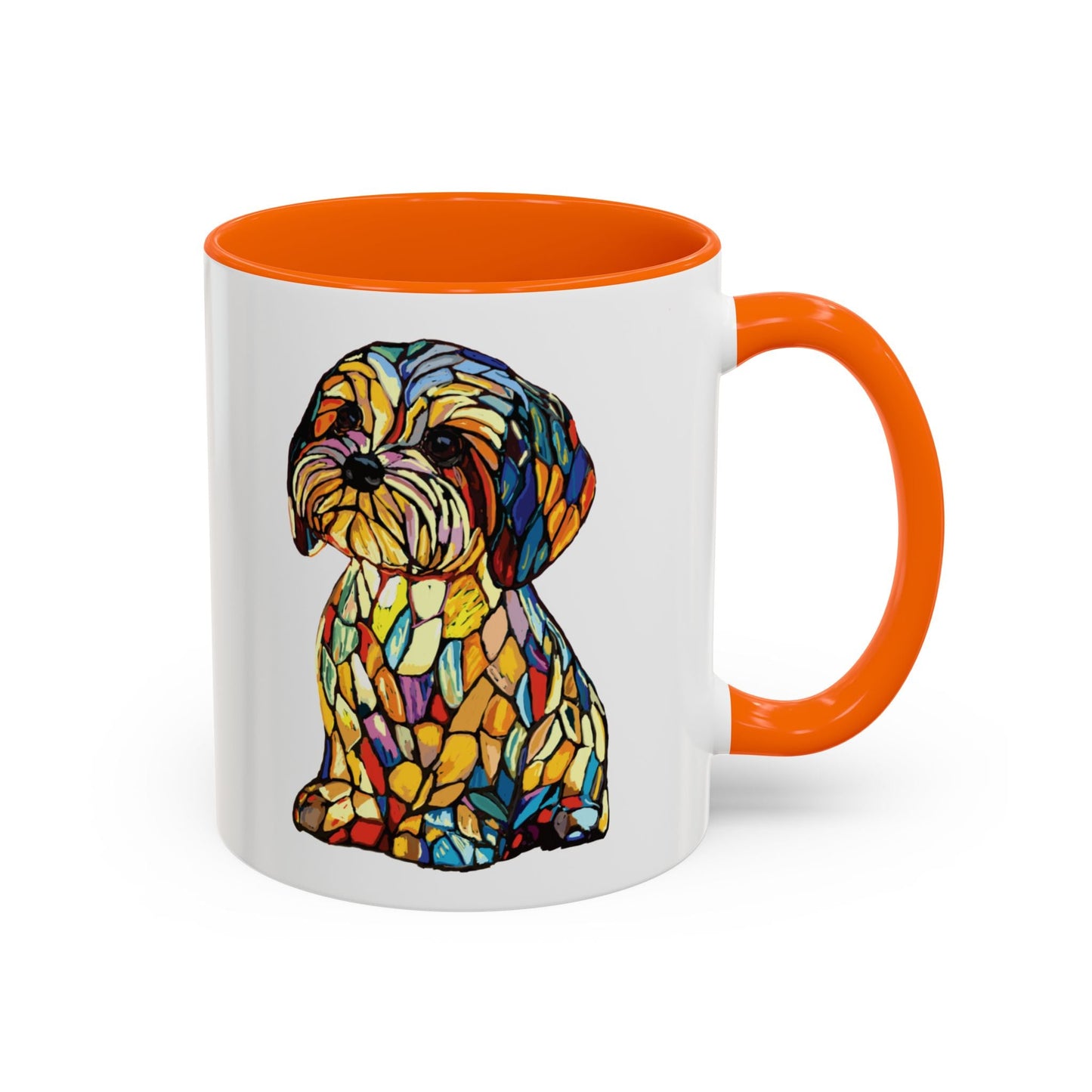 Vibrant Stained Glass Dog Two Tone Mug - Colorful Accent Coffee Cup, Pet Lover Gift - Blue Cava