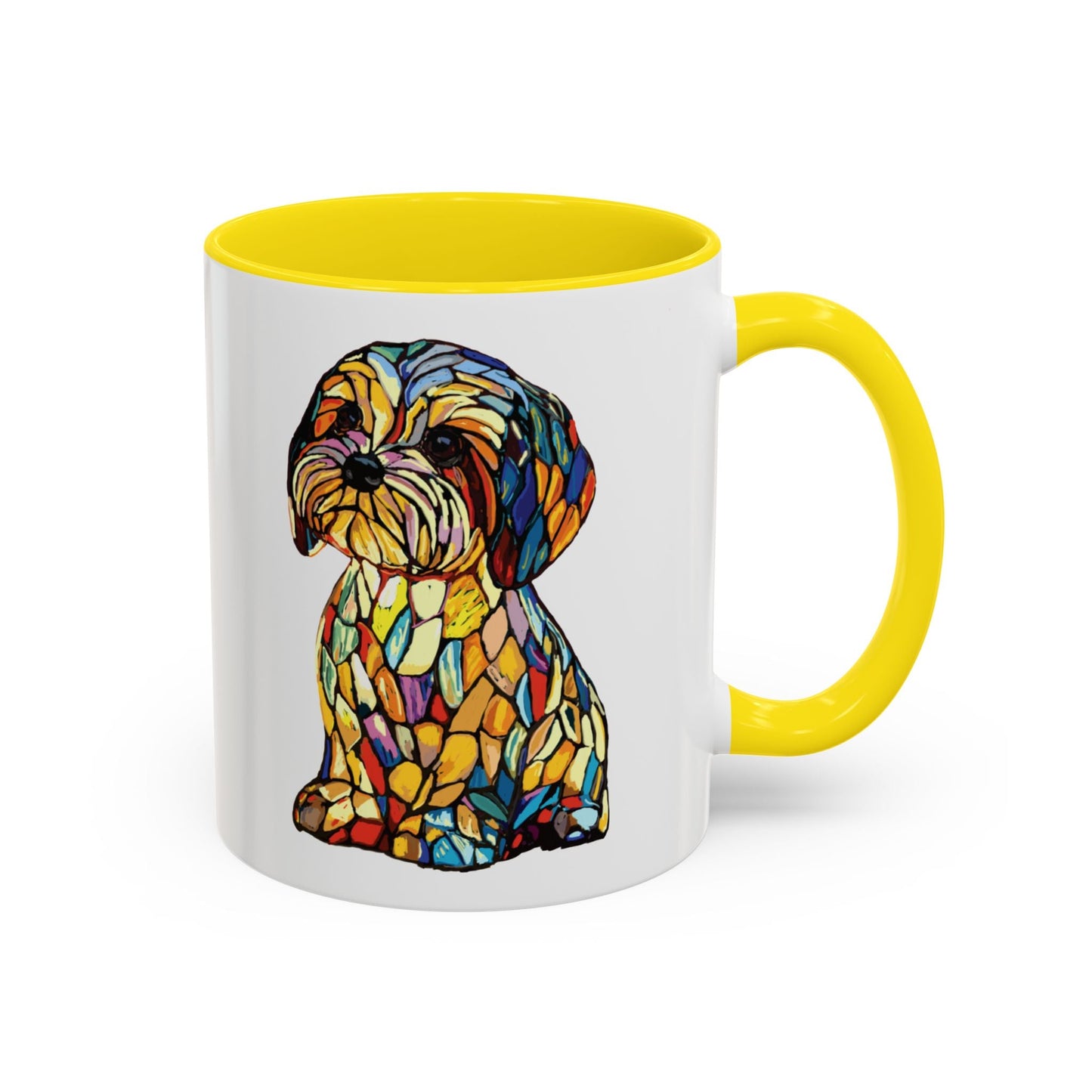 Vibrant Stained Glass Dog Two Tone Mug - Colorful Accent Coffee Cup, Pet Lover Gift - Blue Cava