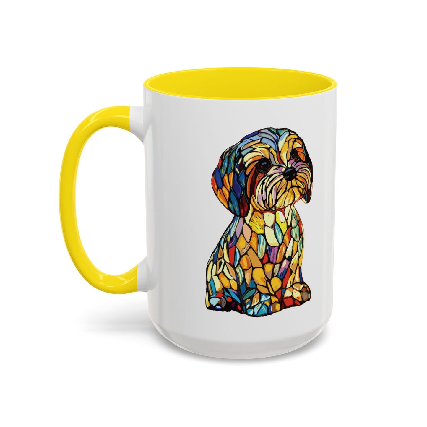 Vibrant Stained Glass Dog Two Tone Mug - Colorful Accent Coffee Cup, Pet Lover Gift - Blue Cava