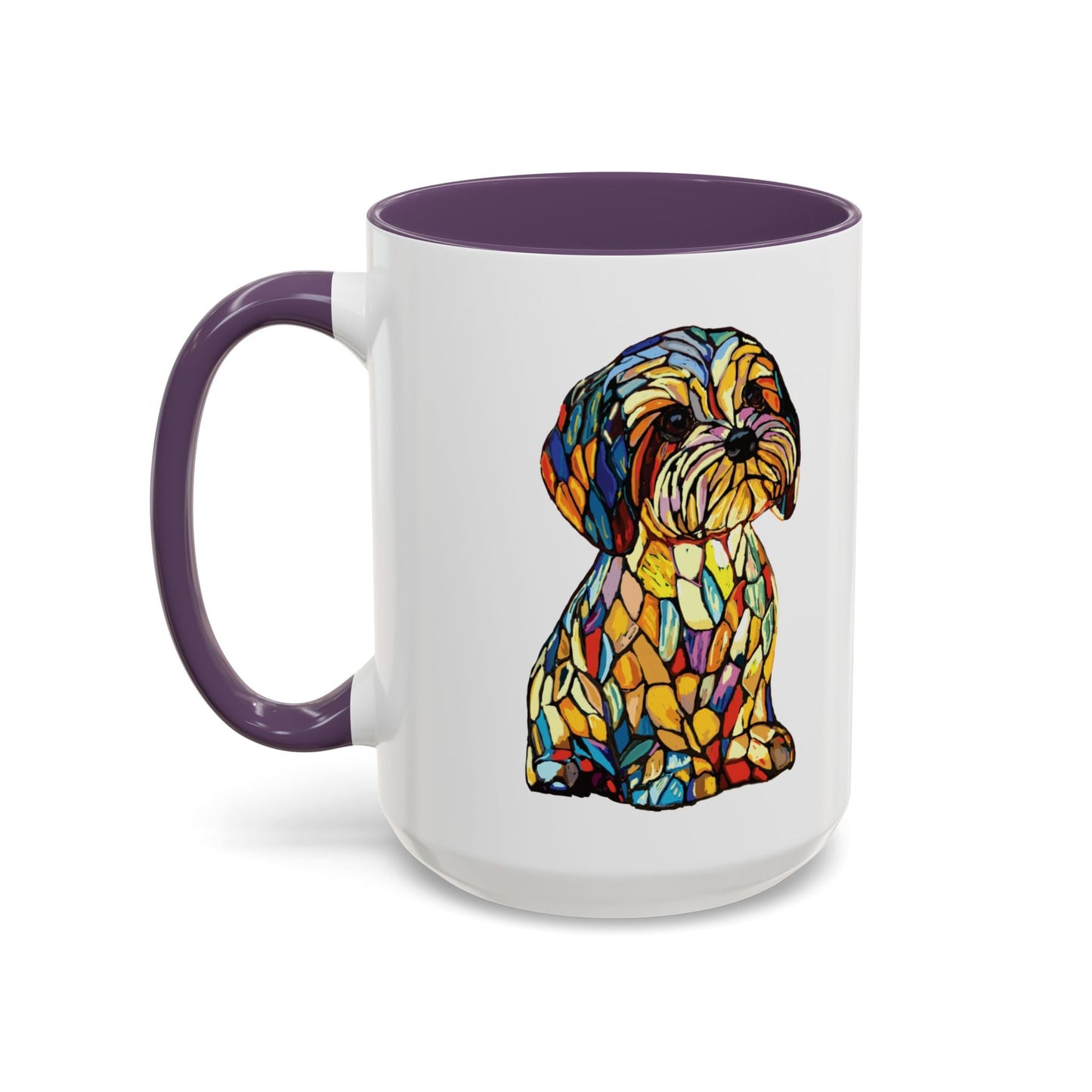 Vibrant Stained Glass Dog Two Tone Mug - Colorful Accent Coffee Cup, Pet Lover Gift - Blue Cava