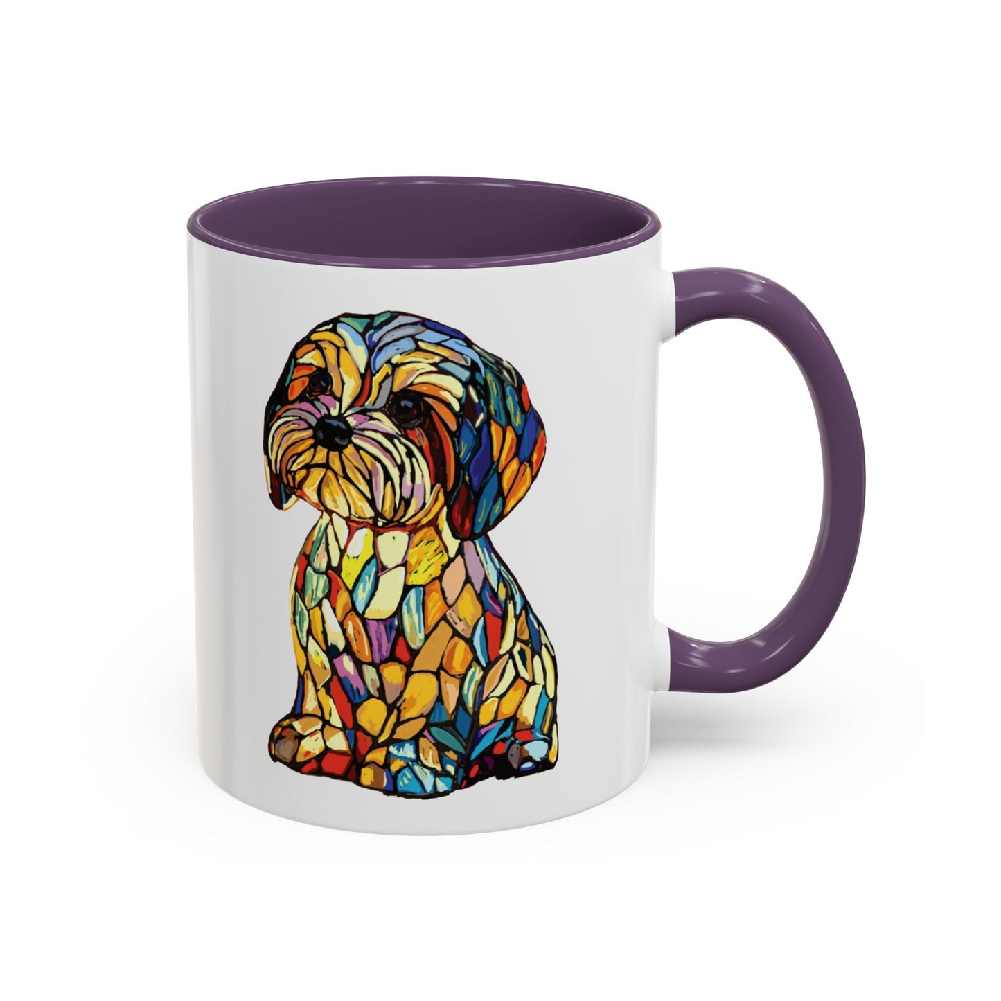 Vibrant Stained Glass Dog Two Tone Mug - Colorful Accent Coffee Cup, Pet Lover Gift - Blue Cava