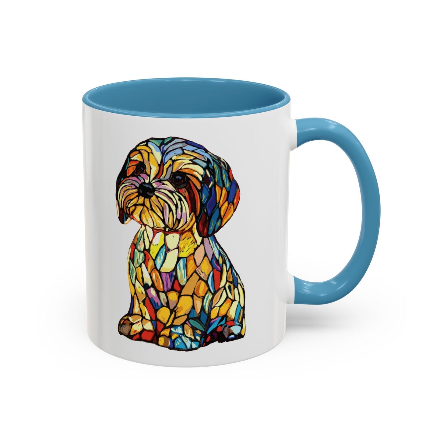 Vibrant Stained Glass Dog Two Tone Mug - Colorful Accent Coffee Cup, Pet Lover Gift - Blue Cava
