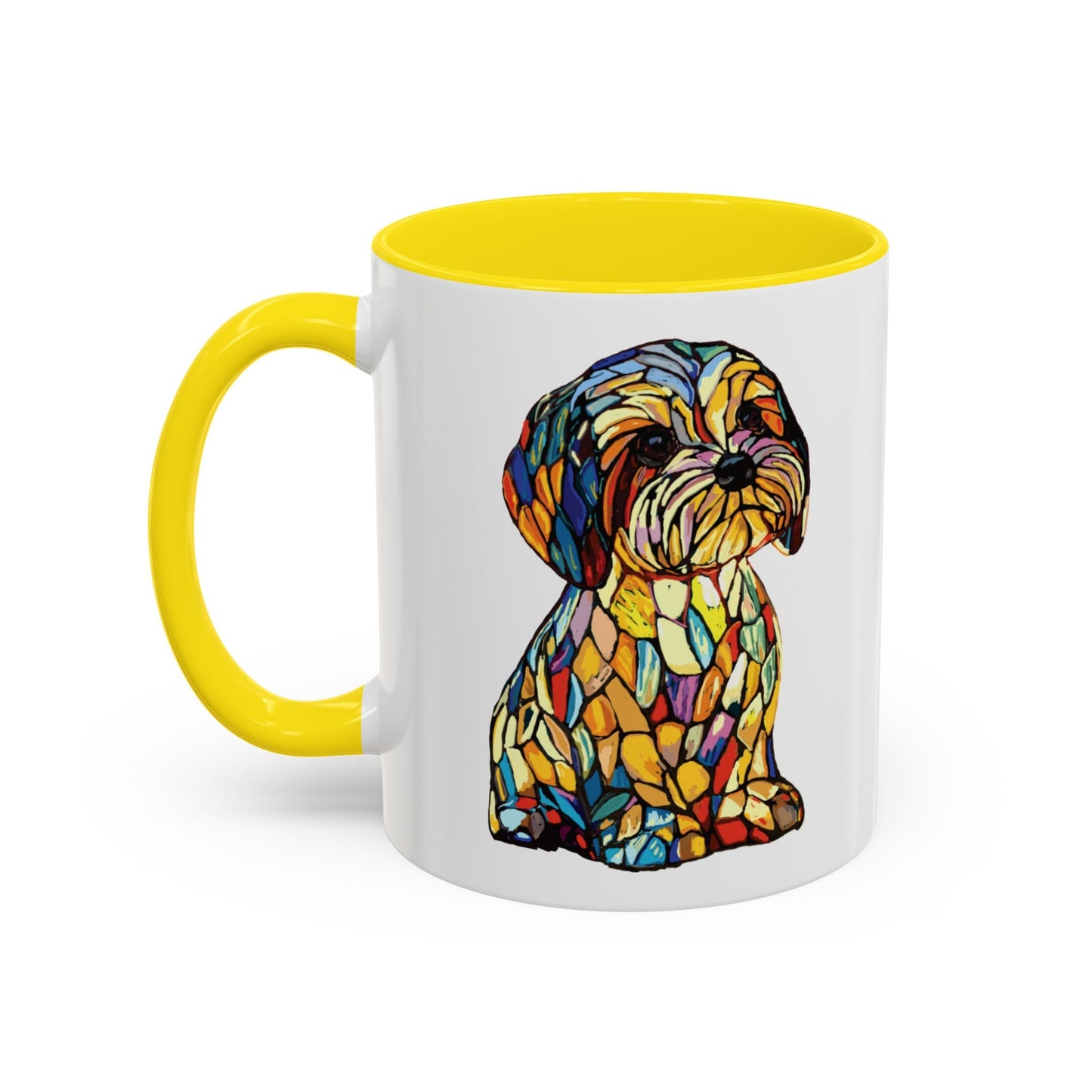 Vibrant Stained Glass Dog Two Tone Mug - Colorful Accent Coffee Cup, Pet Lover Gift - Blue Cava