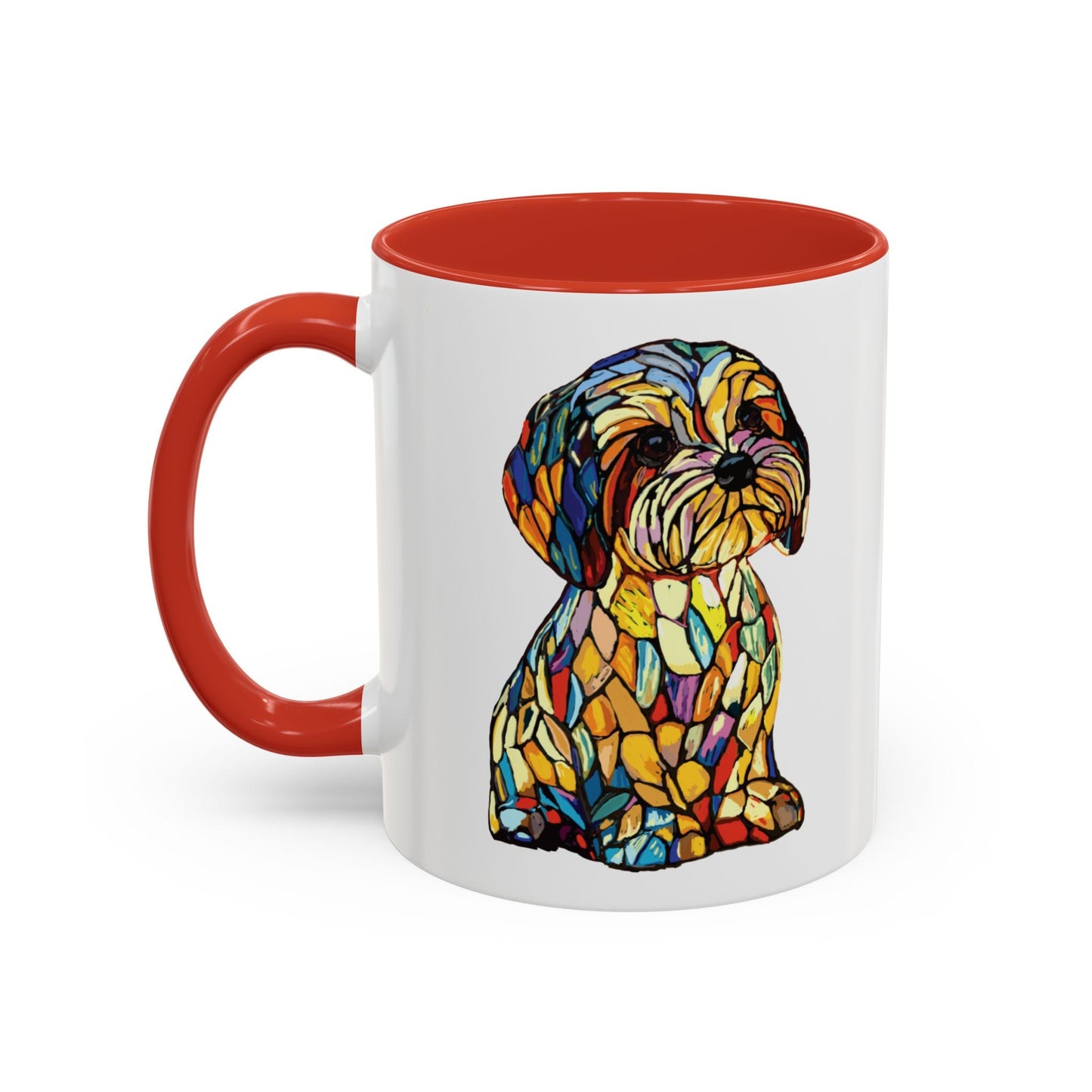 Vibrant Stained Glass Dog Two Tone Mug - Colorful Accent Coffee Cup, Pet Lover Gift - Blue Cava