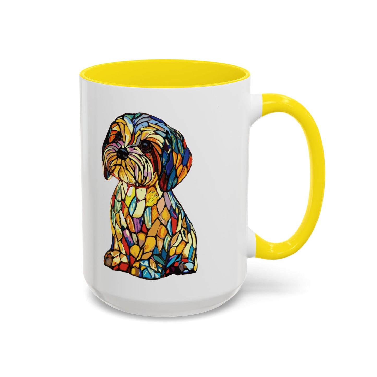 Vibrant Stained Glass Dog Two Tone Mug - Colorful Accent Coffee Cup, Pet Lover Gift - Blue Cava