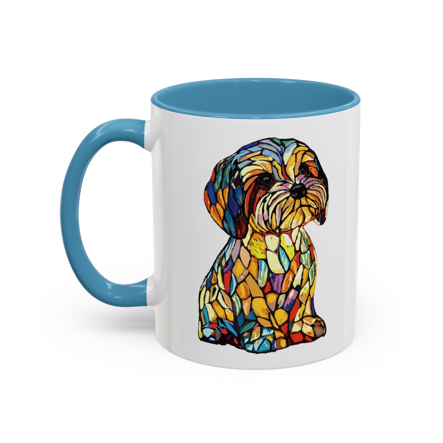 Vibrant Stained Glass Dog Two Tone Mug - Colorful Accent Coffee Cup, Pet Lover Gift - Blue Cava