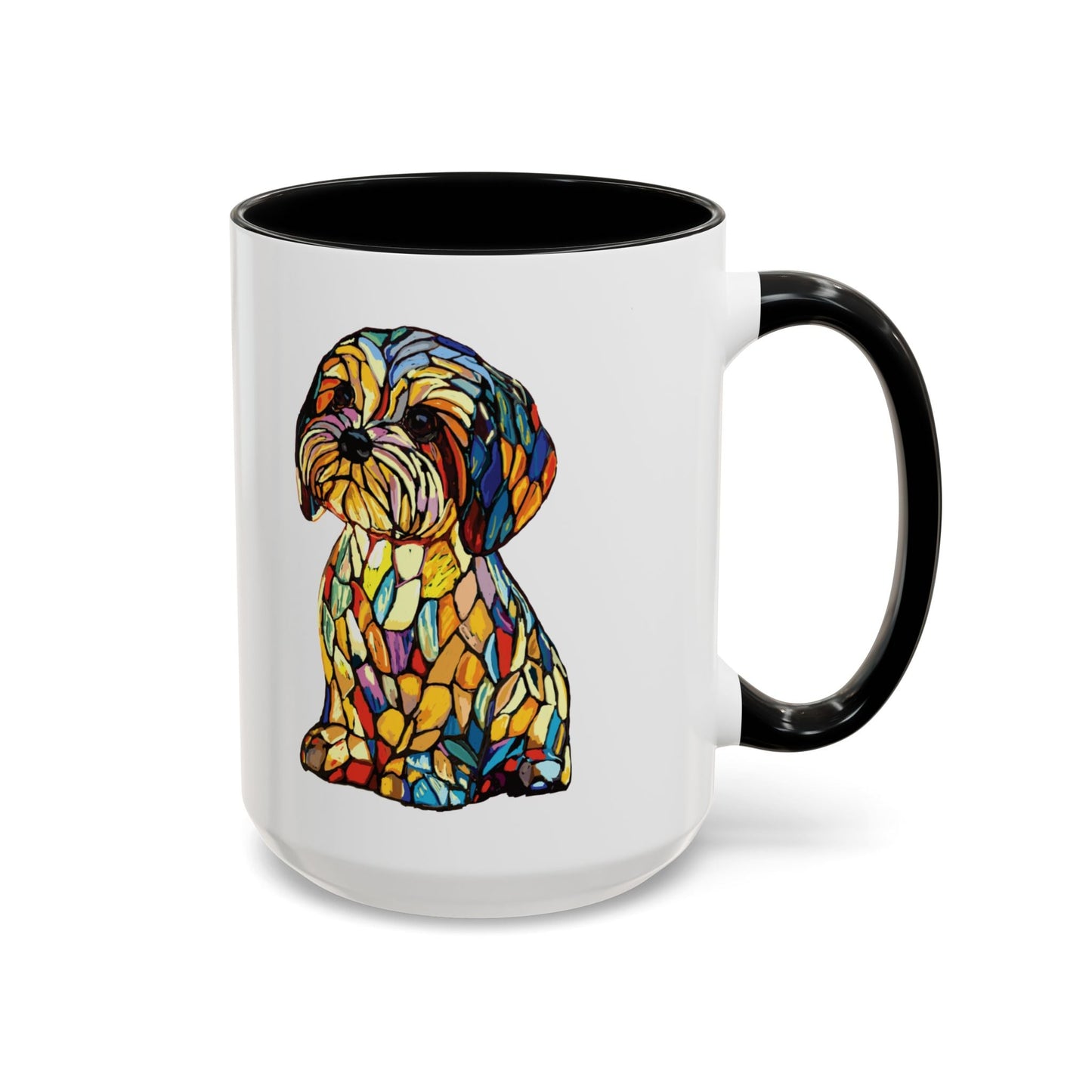 Vibrant Stained Glass Dog Two Tone Mug - Colorful Accent Coffee Cup, Pet Lover Gift - Blue Cava