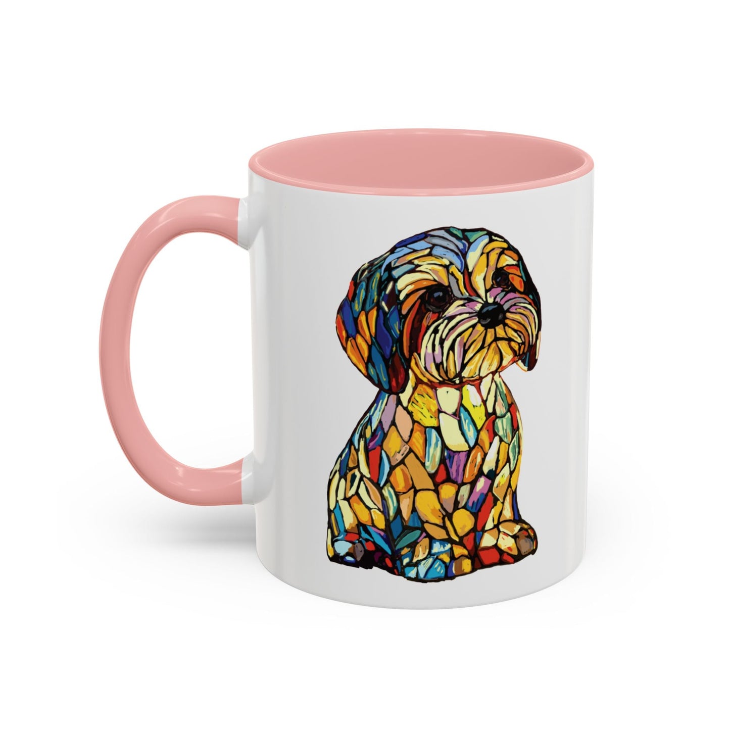 Vibrant Stained Glass Dog Two Tone Mug - Colorful Accent Coffee Cup, Pet Lover Gift - Blue Cava