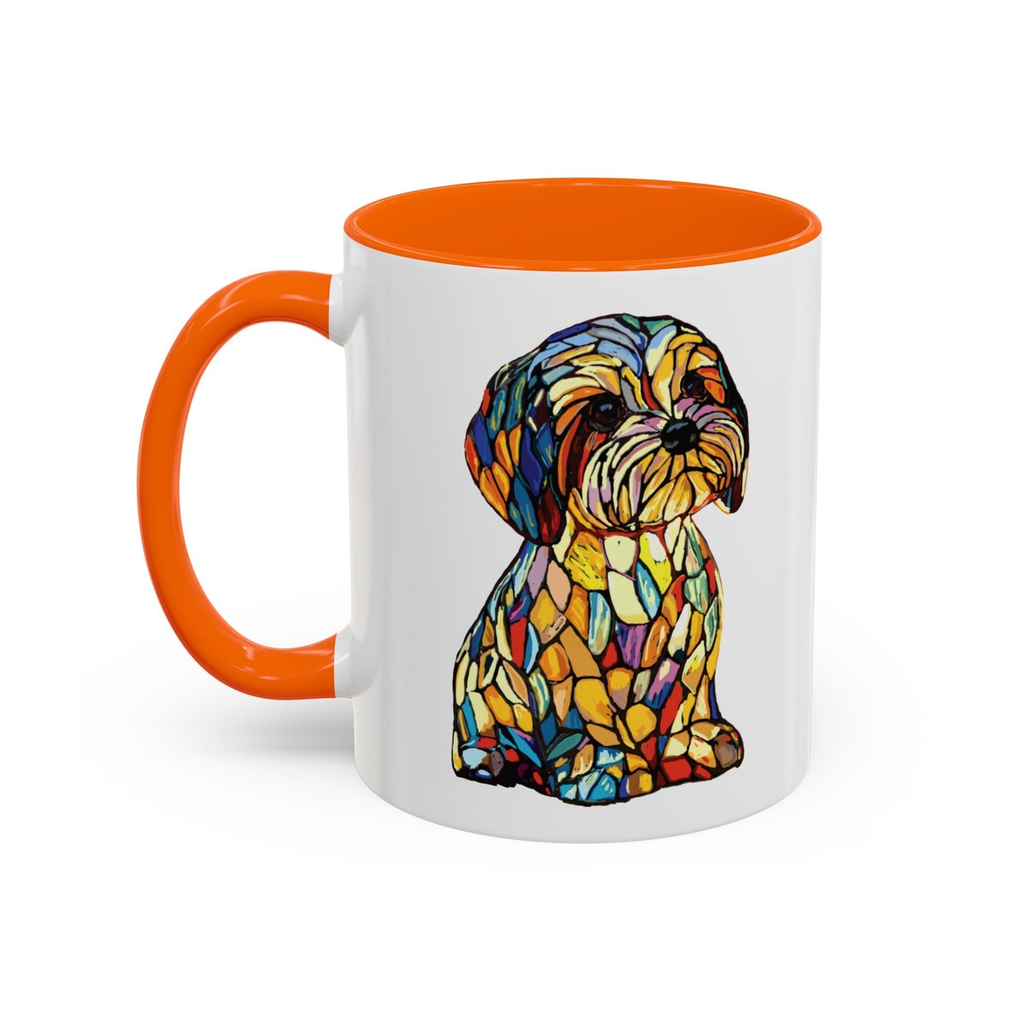 Vibrant Stained Glass Dog Two Tone Mug - Colorful Accent Coffee Cup, Pet Lover Gift - Blue Cava