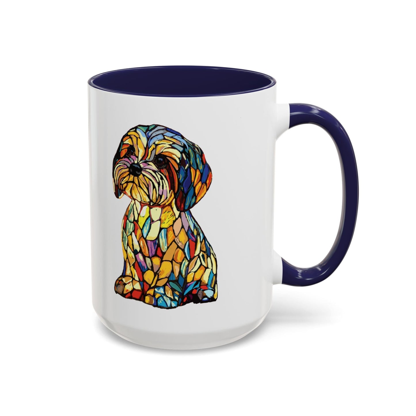 Vibrant Stained Glass Dog Two Tone Mug - Colorful Accent Coffee Cup, Pet Lover Gift - Blue Cava