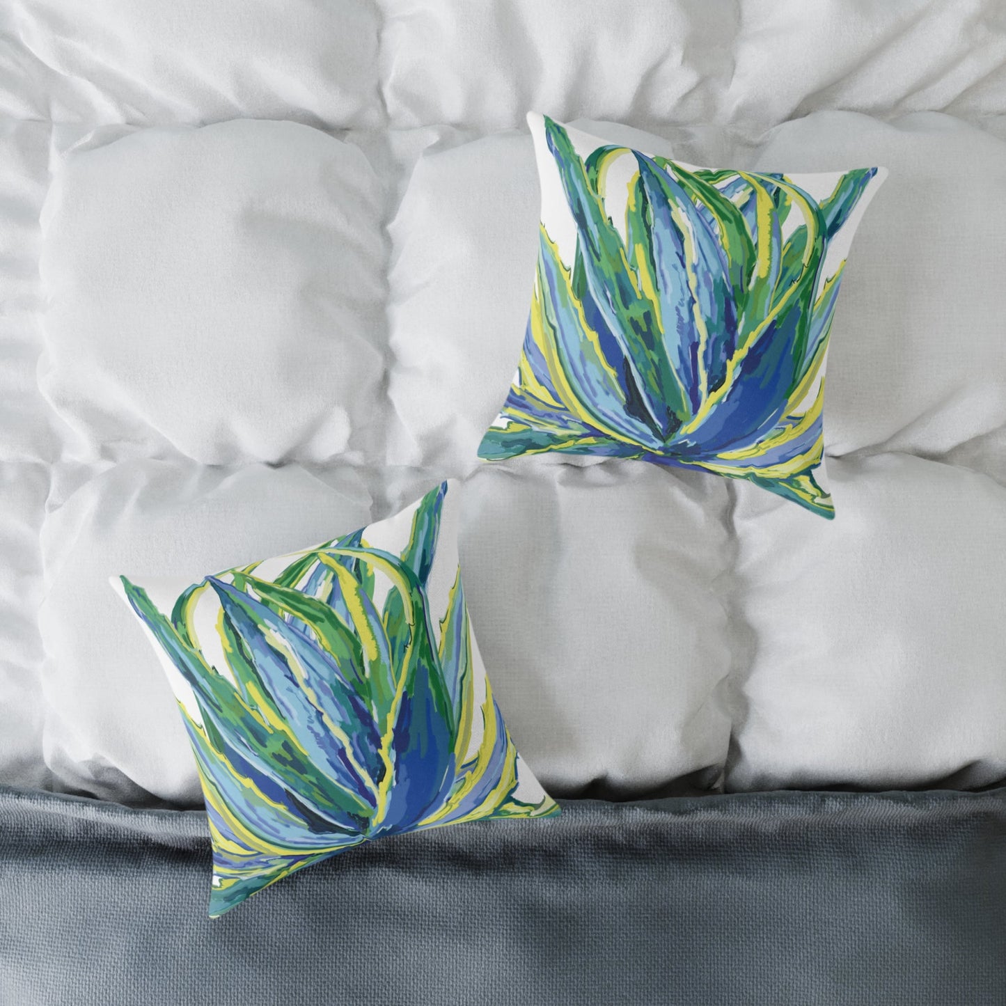 Vibrant Succulent Pillow | Square Poly Canvas Pillow for Home Décor - Blue Cava