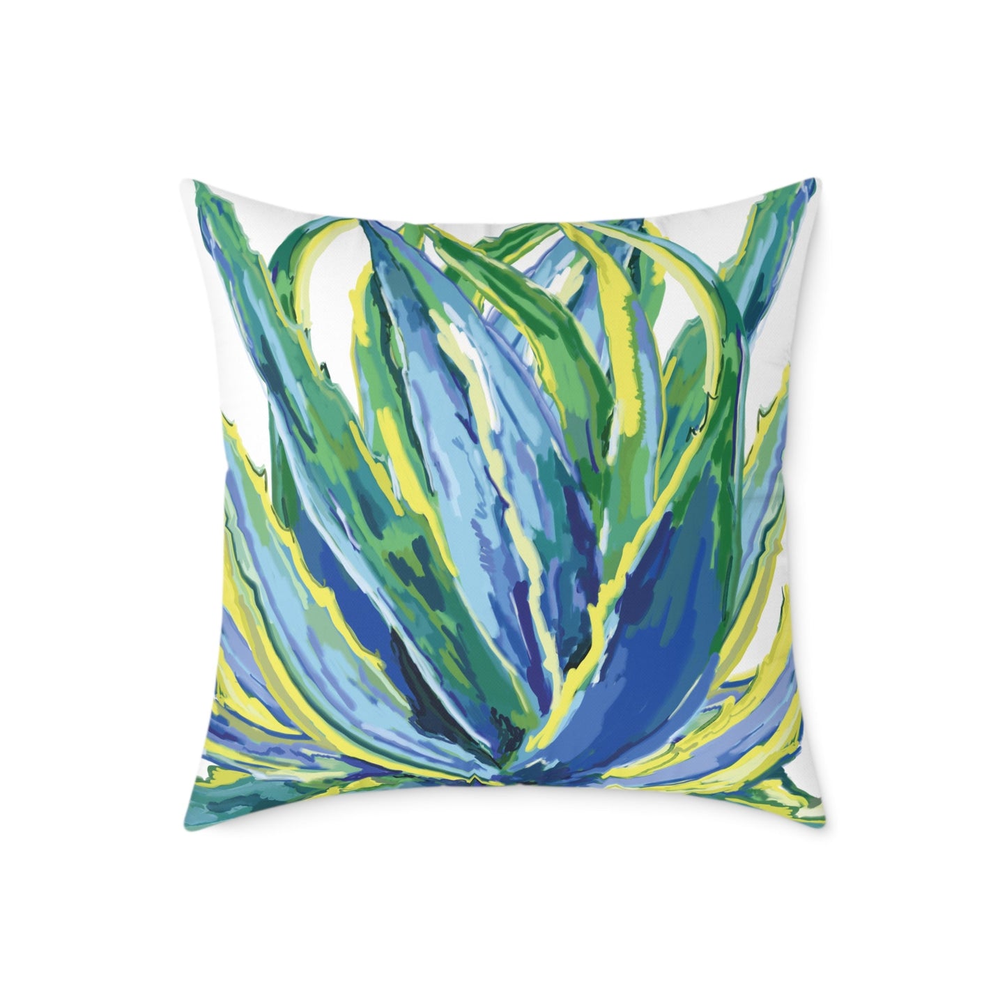 Vibrant Succulent Pillow | Square Poly Canvas Pillow for Home Décor - Blue Cava