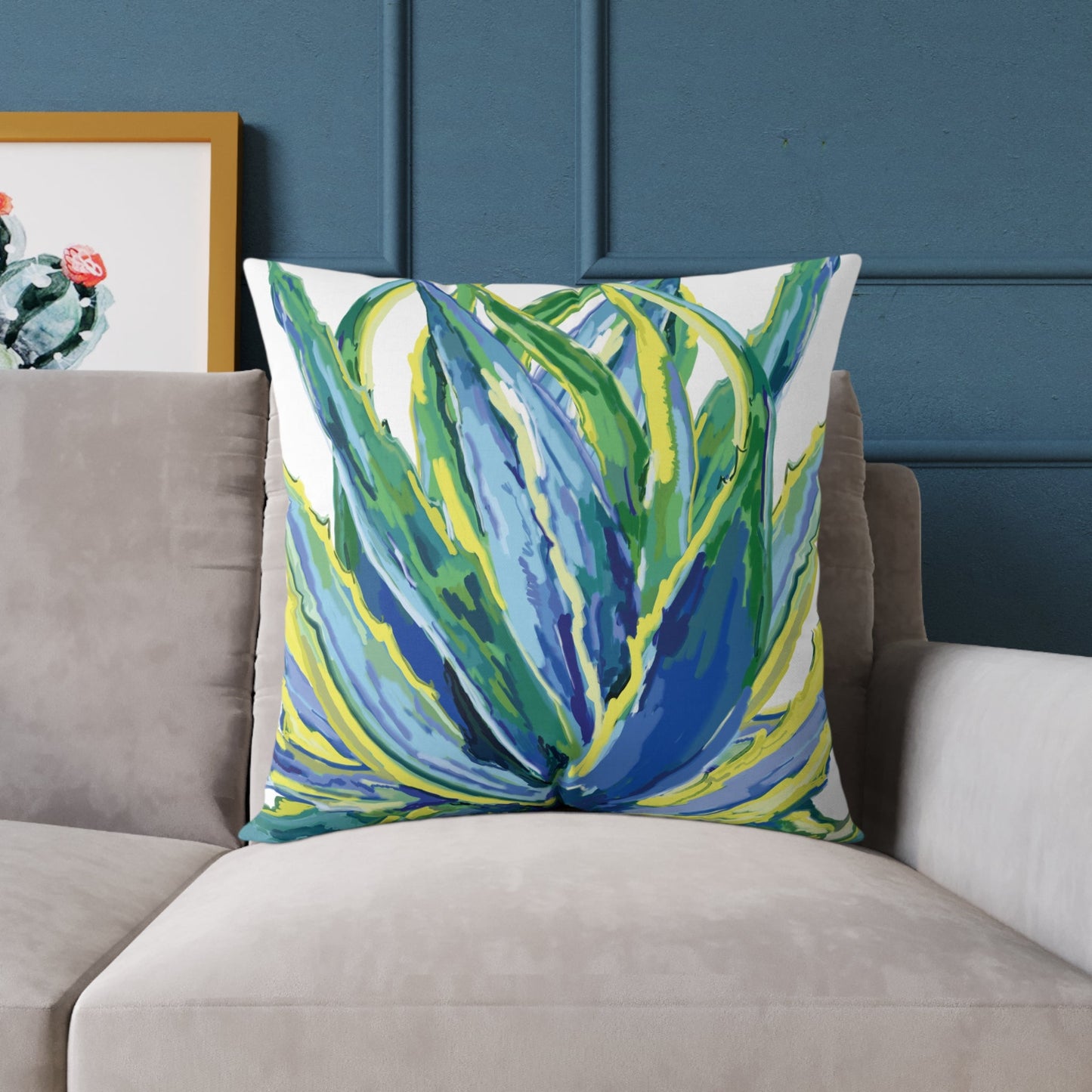 Vibrant Succulent Pillow | Square Poly Canvas Pillow for Home Décor - Blue Cava