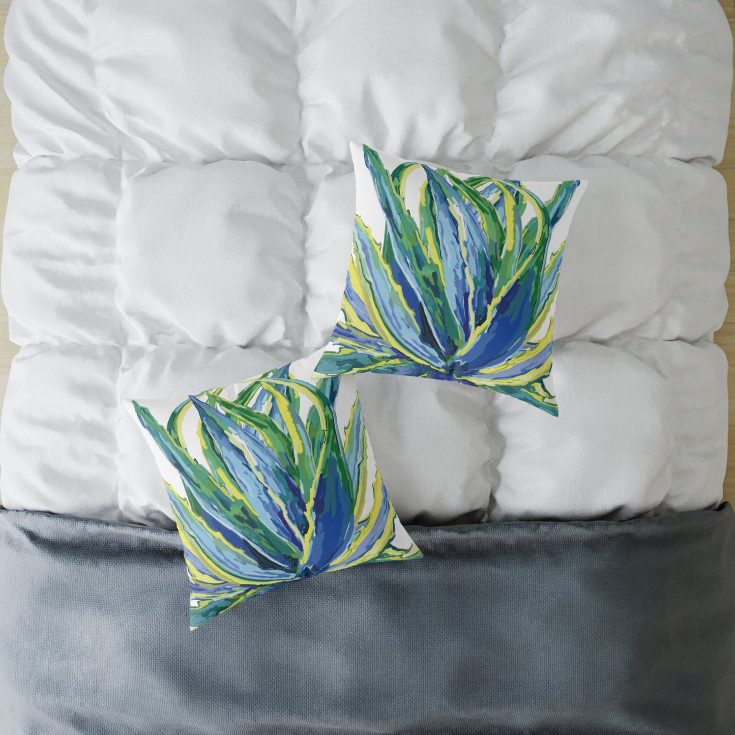 Vibrant Succulent Pillow | Square Poly Canvas Pillow for Home Décor - Blue Cava