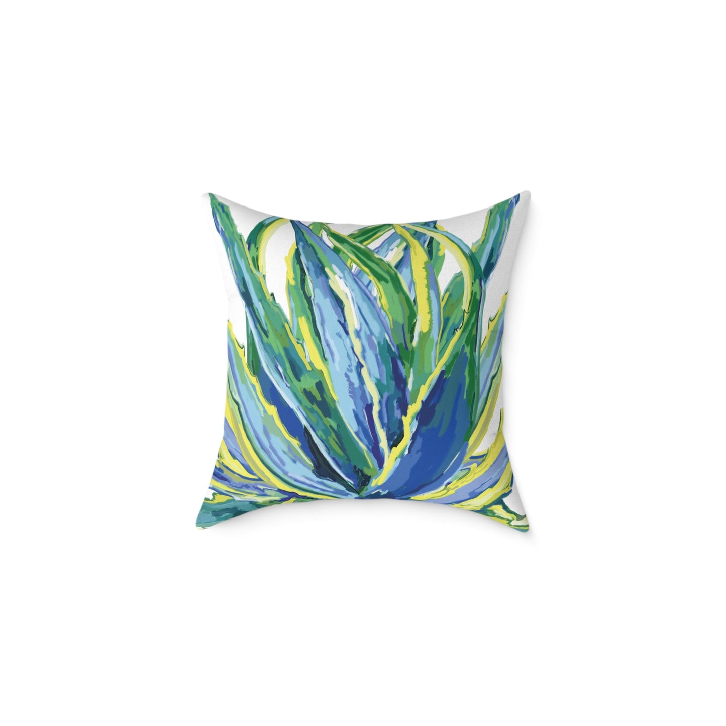 Vibrant Succulent Pillow | Square Poly Canvas Pillow for Home Décor - Blue Cava