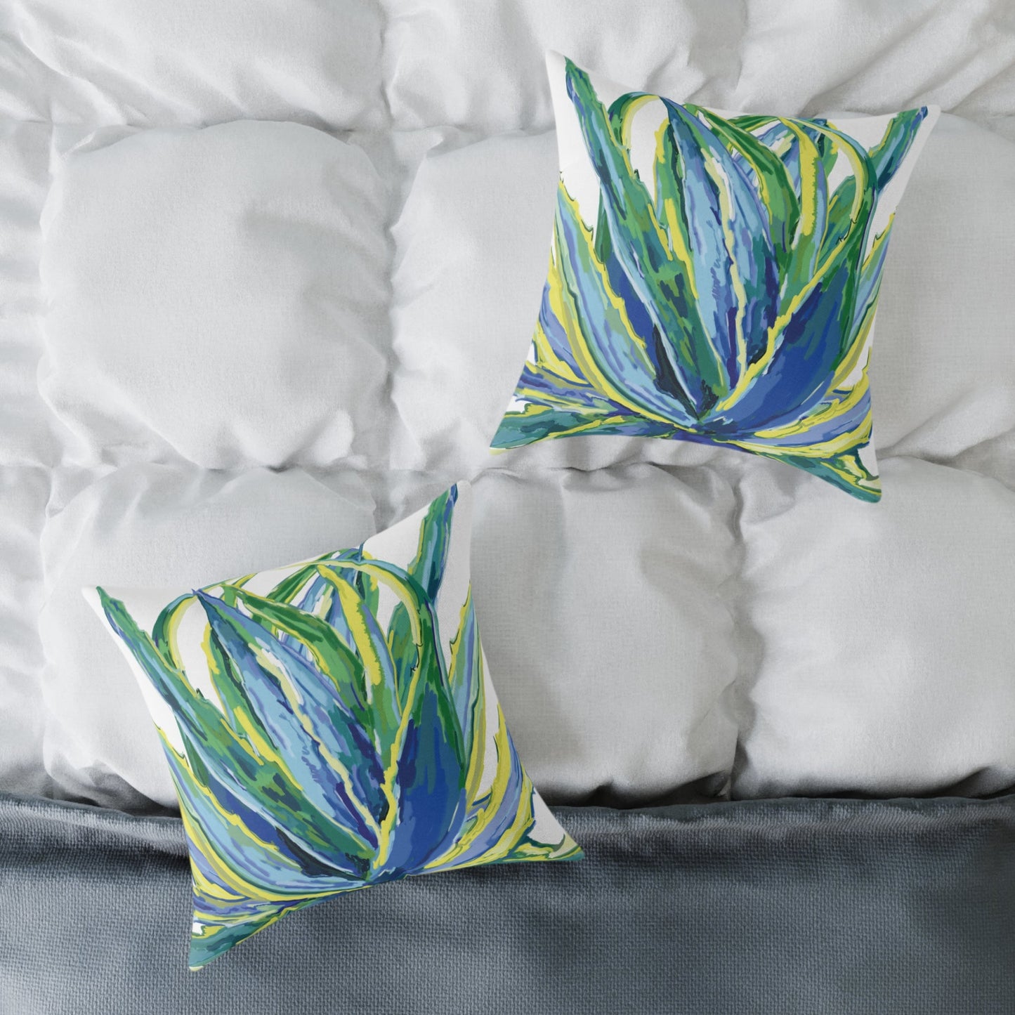 Vibrant Succulent Pillow | Square Poly Canvas Pillow for Home Décor - Blue Cava