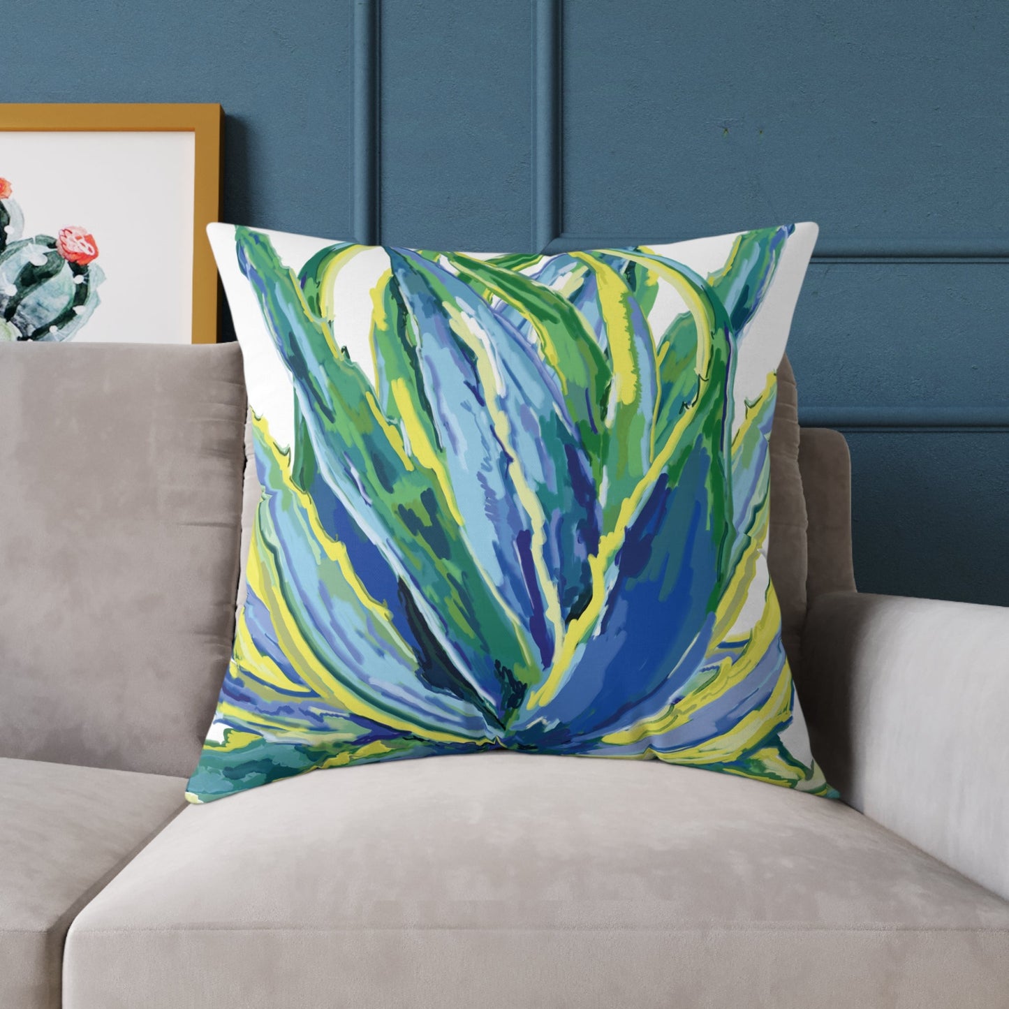 Vibrant Succulent Pillow | Square Poly Canvas Pillow for Home Décor - Blue Cava