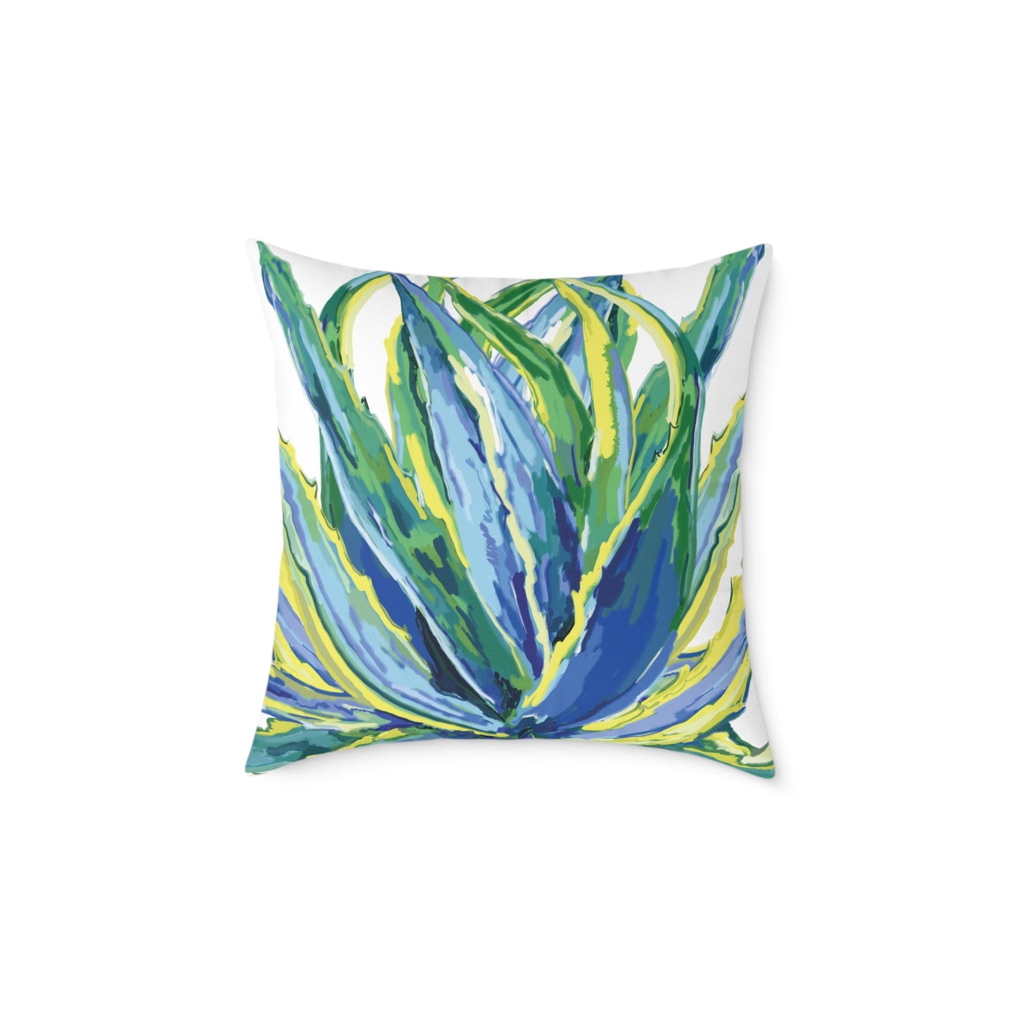 Vibrant Succulent Pillow | Square Poly Canvas Pillow for Home Décor - Blue Cava
