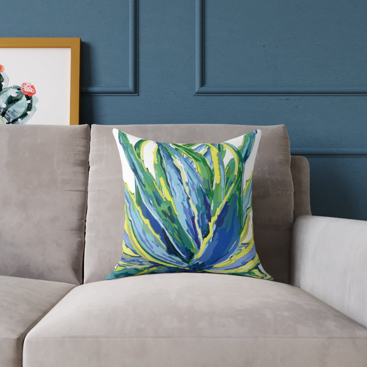 Vibrant Succulent Pillow | Square Poly Canvas Pillow for Home Décor - Blue Cava
