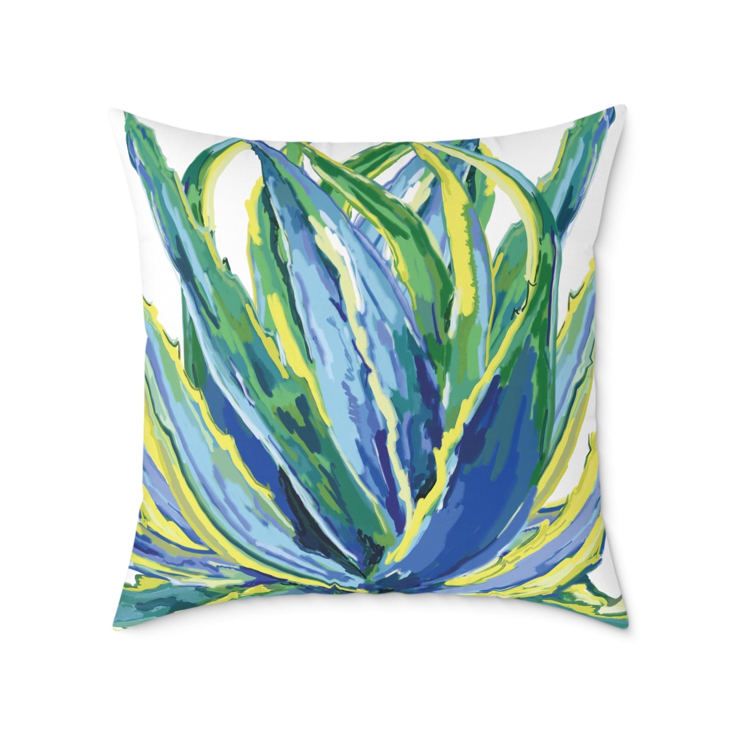 Vibrant Succulent Pillow | Square Poly Canvas Pillow for Home Décor - Blue Cava