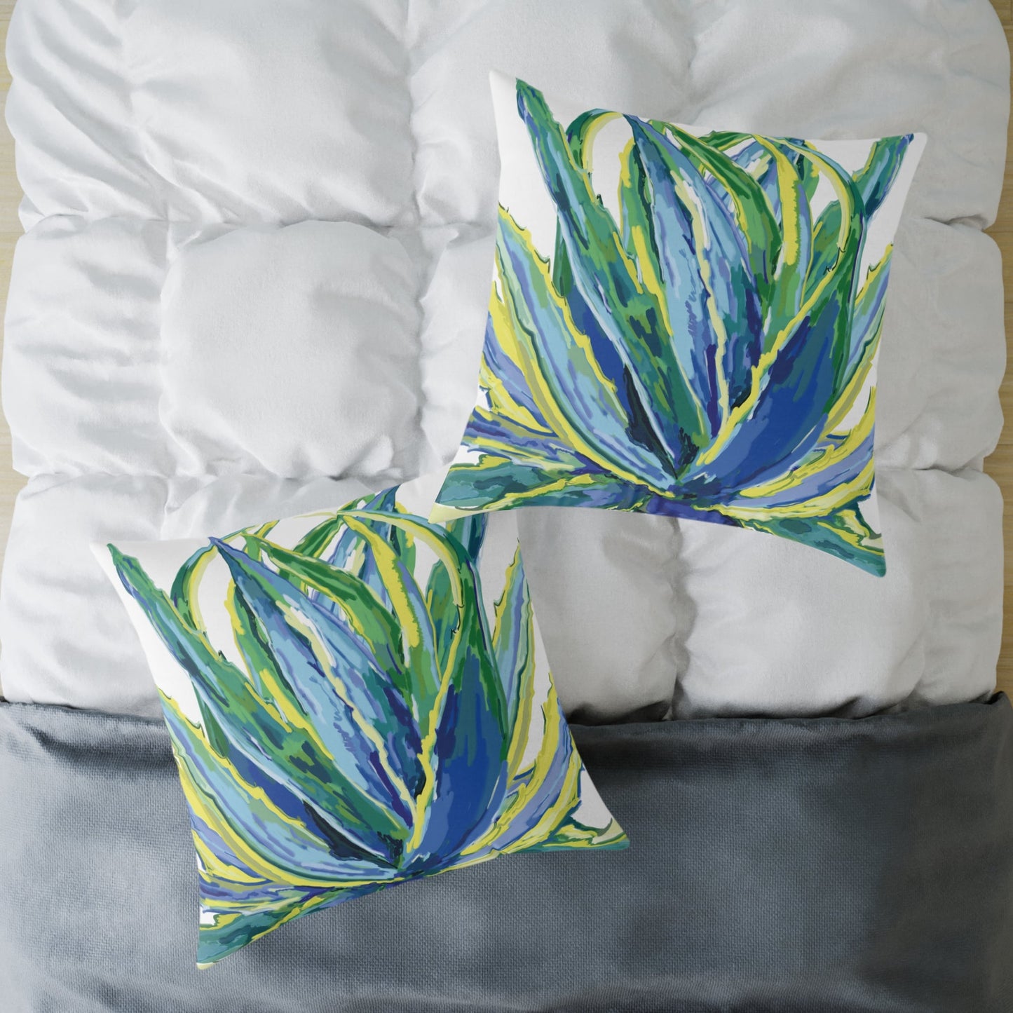 Vibrant Succulent Pillow | Square Poly Canvas Pillow for Home Décor - Blue Cava
