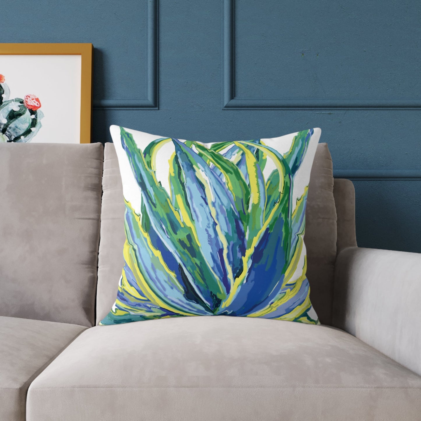 Vibrant Succulent Pillow | Square Poly Canvas Pillow for Home Décor - Blue Cava