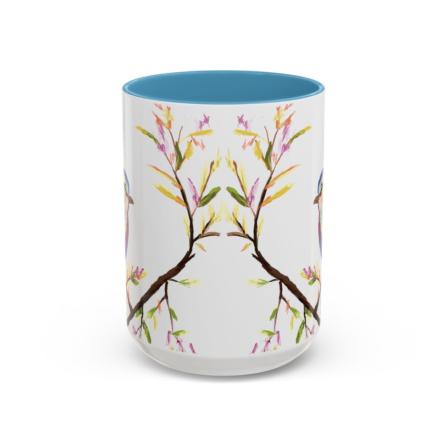 Watercolor Bird Two Tone Coffee Mug (11oz & 15oz) - Blue Cava
