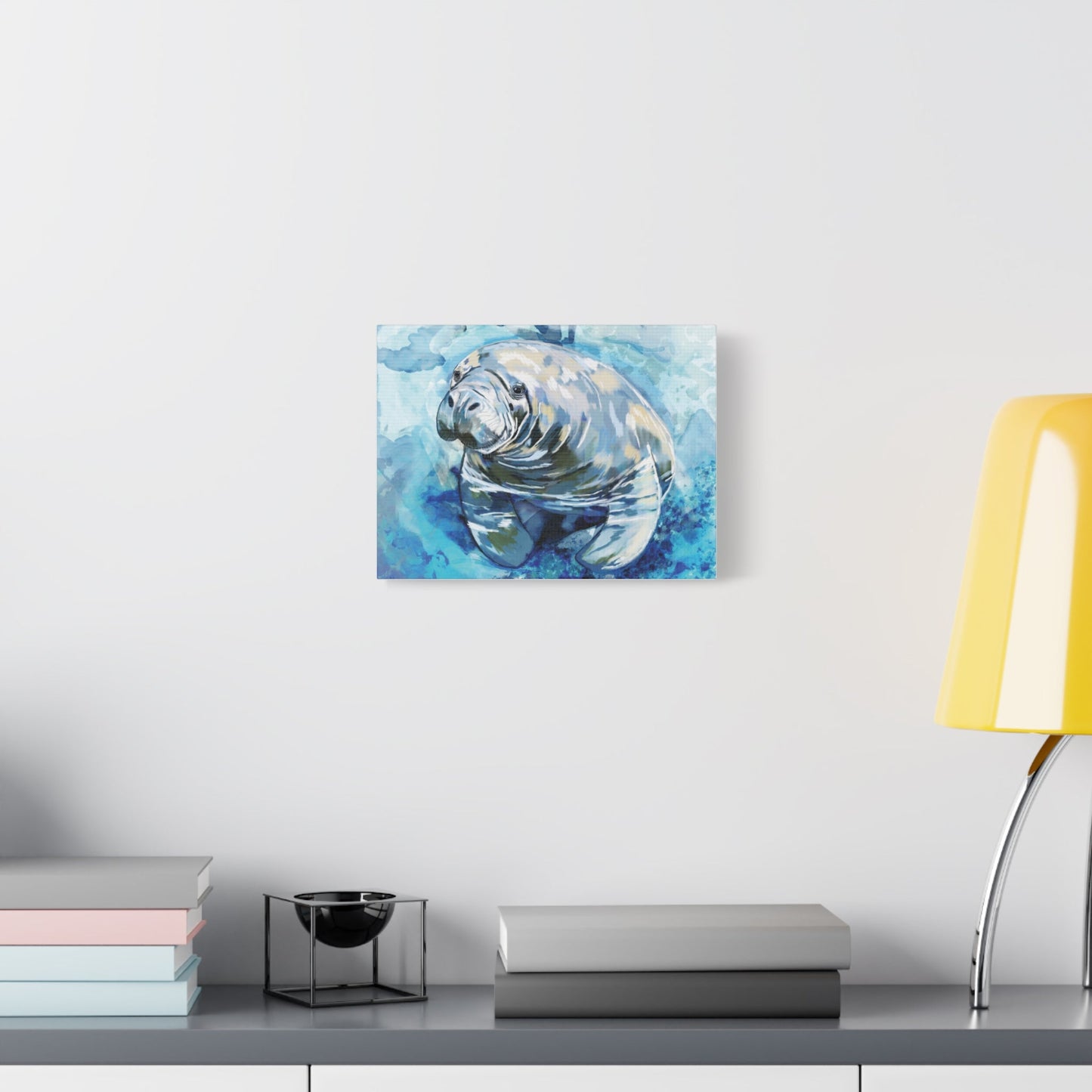 Watercolor Manatee Canvas Art - Beach House Decor - Blue Cava