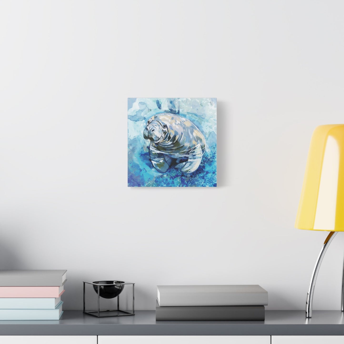 Watercolor Manatee Canvas Art - Beach House Decor - Blue Cava