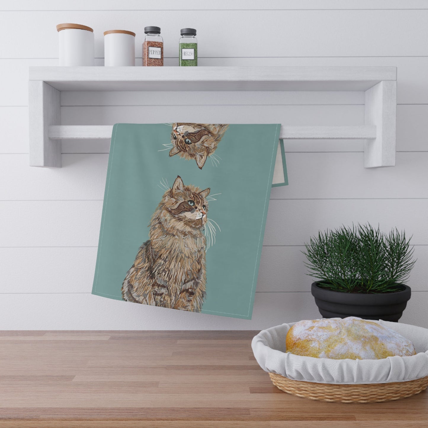 Whimsical Cat Kitchen Tea Towels - Blue Cava