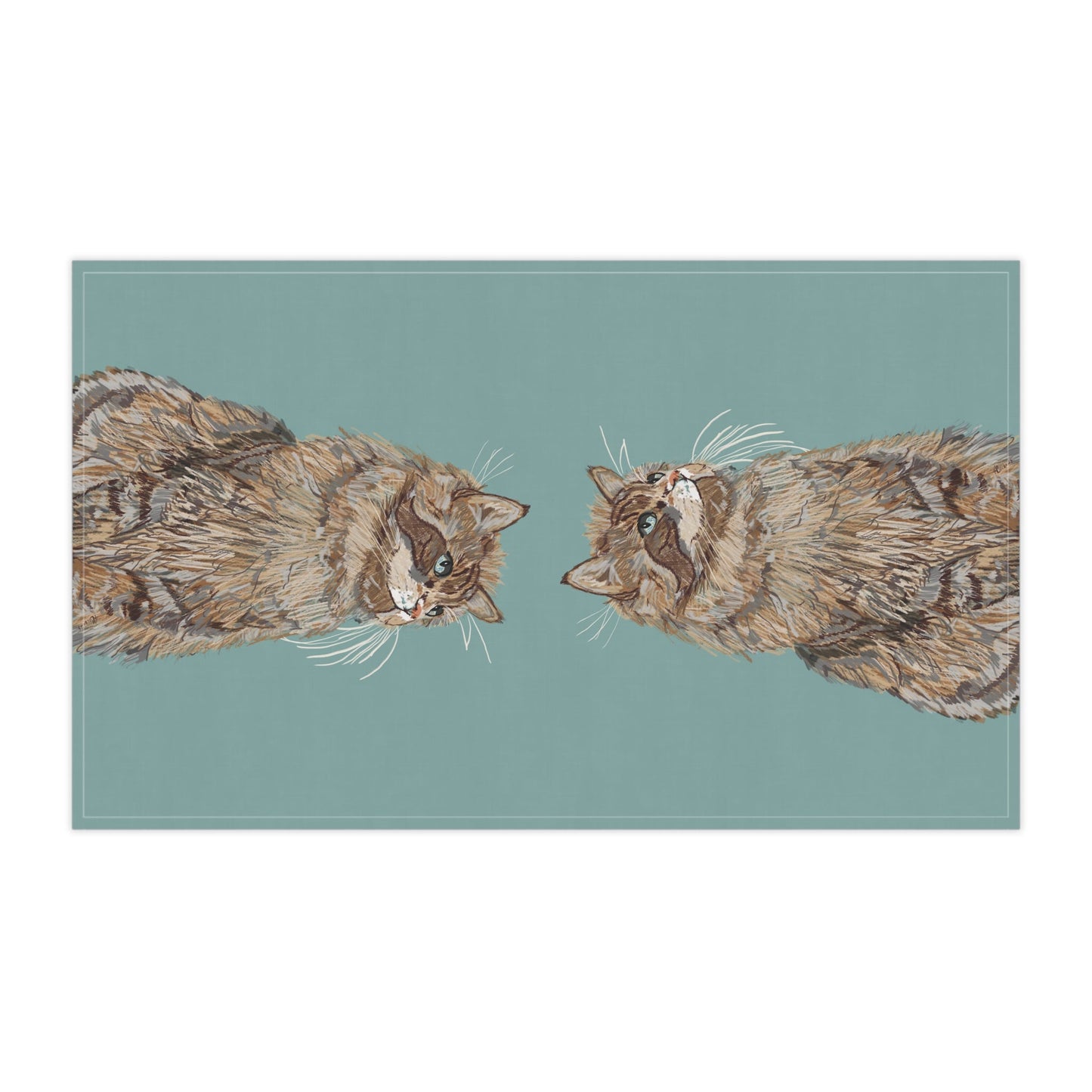 Whimsical Cat Kitchen Tea Towels - Blue Cava