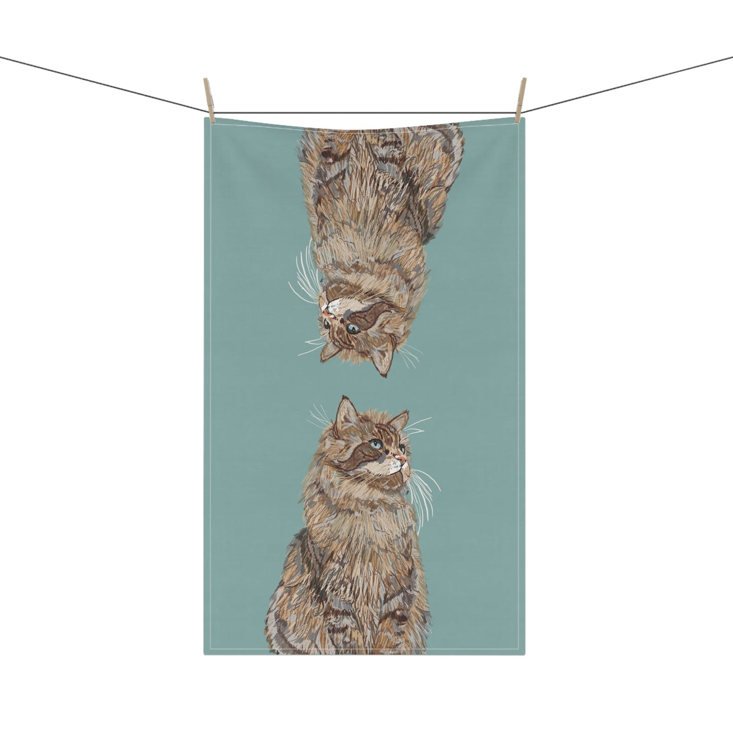 Whimsical Cat Kitchen Tea Towels - Blue Cava