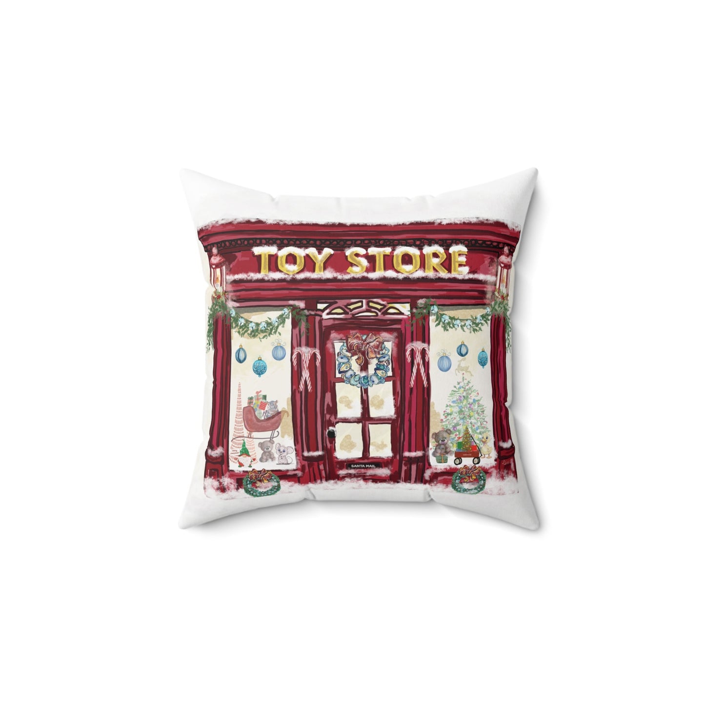Whimsical Christmas Toy Store Throw Pillow - Multiple Sizes - Blue Cava