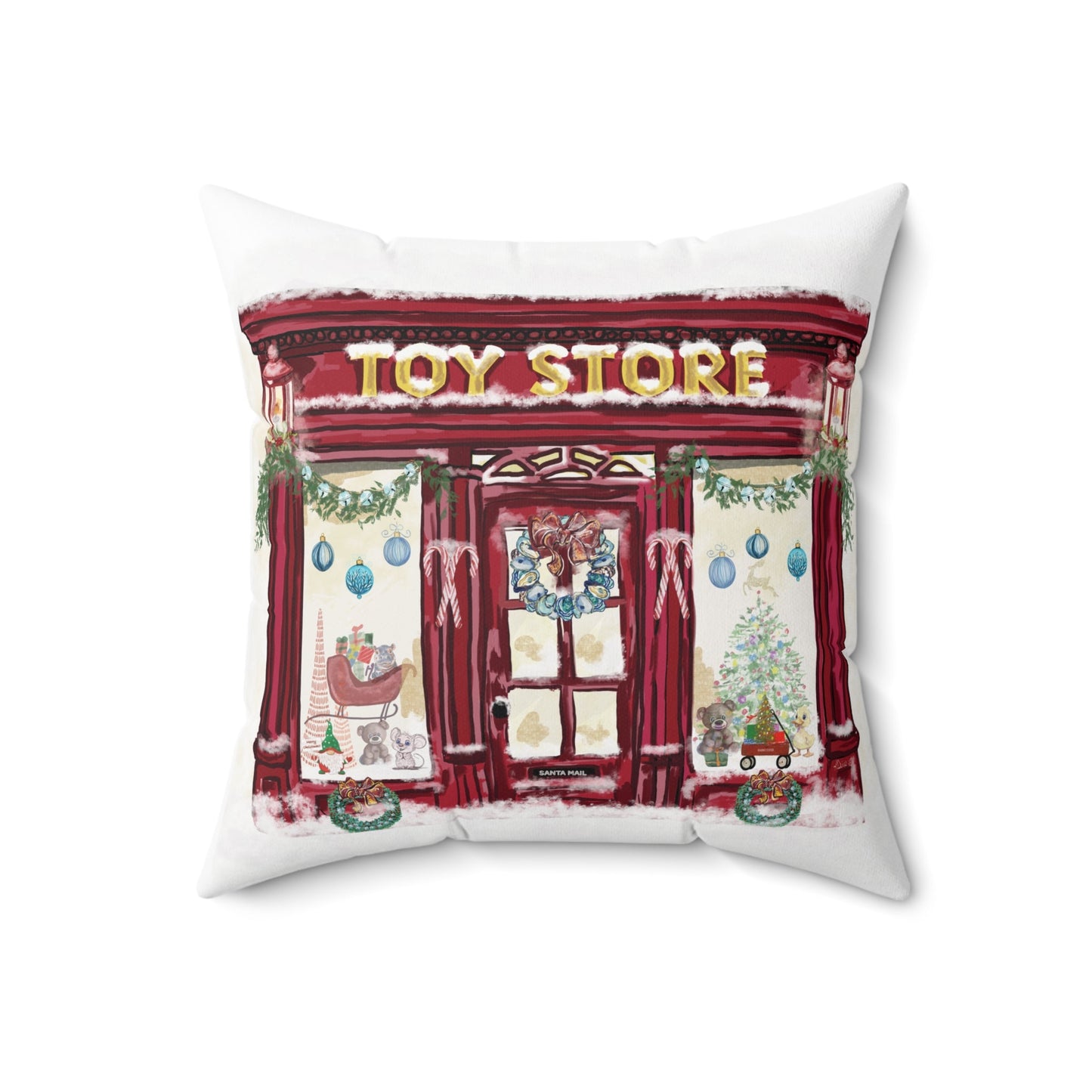 Whimsical Christmas Toy Store Throw Pillow - Multiple Sizes - Blue Cava