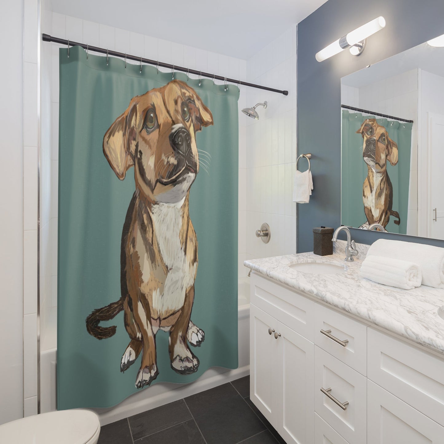 Whimsical Dog Portrait Shower Curtain - Perfect for Pet Lovers! - Blue Cava