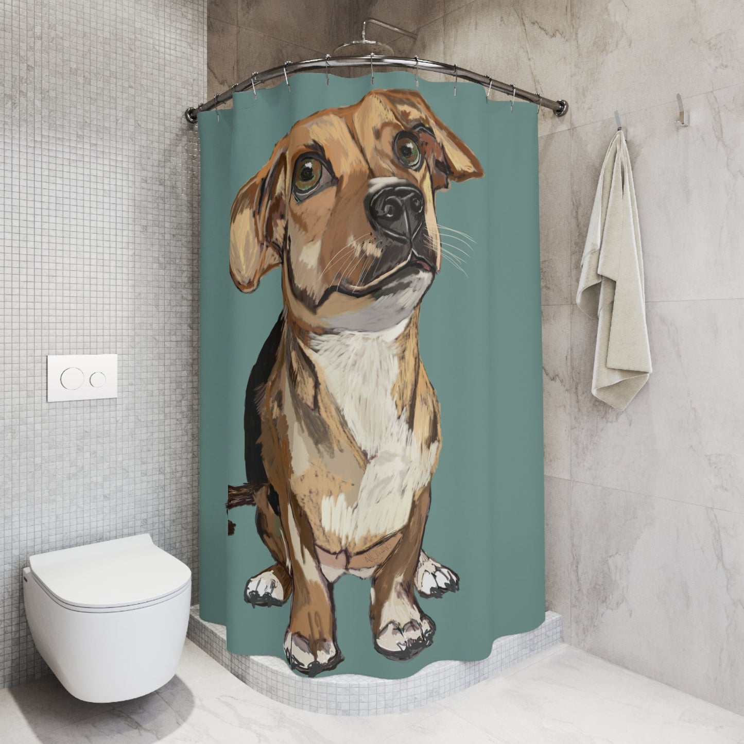 Whimsical Dog Portrait Shower Curtain - Perfect for Pet Lovers! - Blue Cava