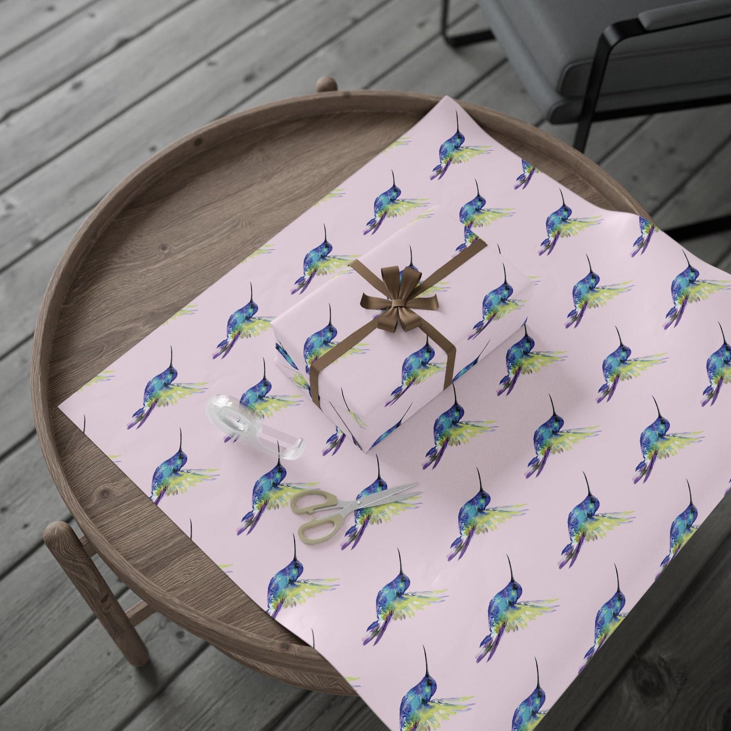Whimsical Hummingbird Wrapping Paper | Eco - Friendly Wrap - Blue Cava