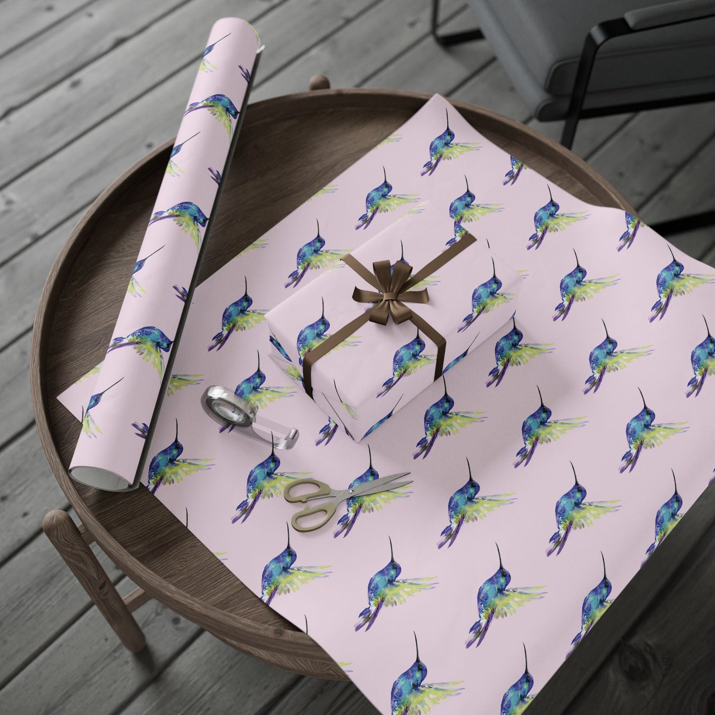 Whimsical Hummingbird Wrapping Paper | Eco - Friendly Wrap - Blue Cava